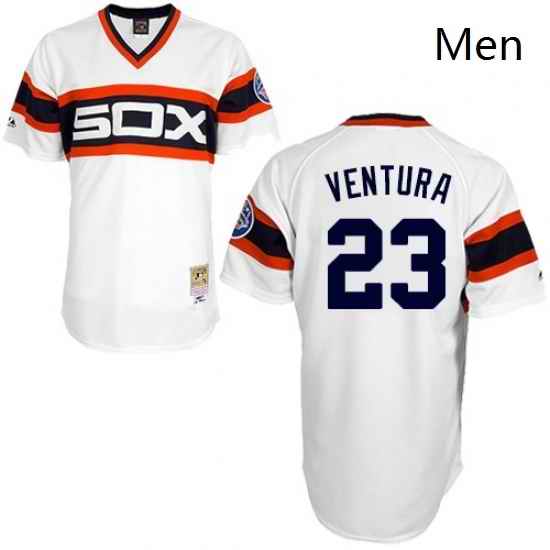Mens Mitchell and Ness 1983 Chicago White Sox 23 Robin Ventura Authentic White Throwback MLB Jersey